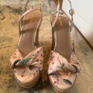Aldo Floral Espadrille Wedges - Cream and Pink